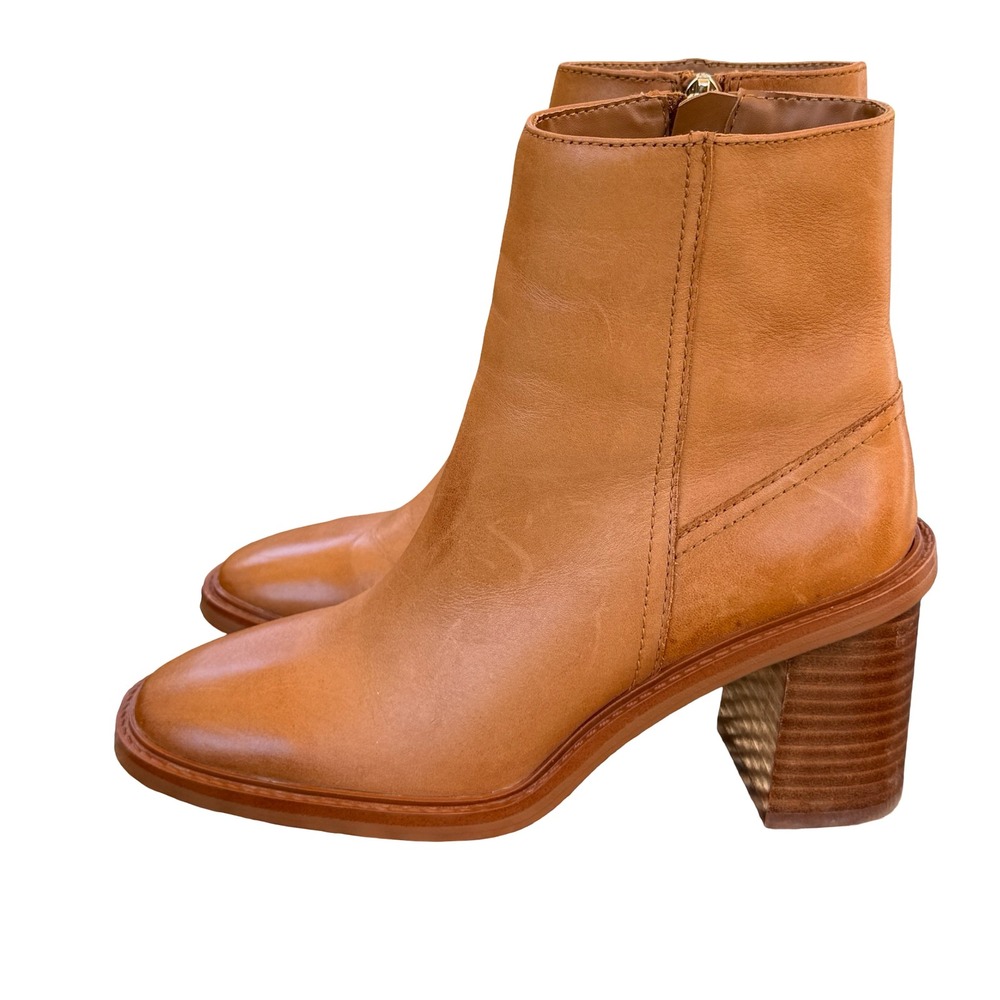 Aldo Womens Filly Cognac Tan Leather Square Toe Block Heel Ankle Boots Sz  7 - Picture 4 of 9